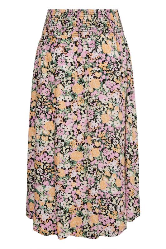 Curve Pink Floral Shirred Waist Maxi Skirt 7