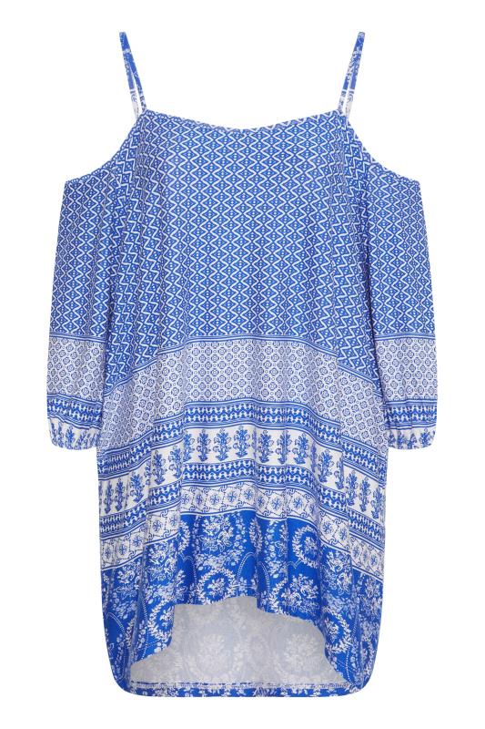 Plus Size Blue Aztec Print Cold Shoulder Top | Yours Clothing 7