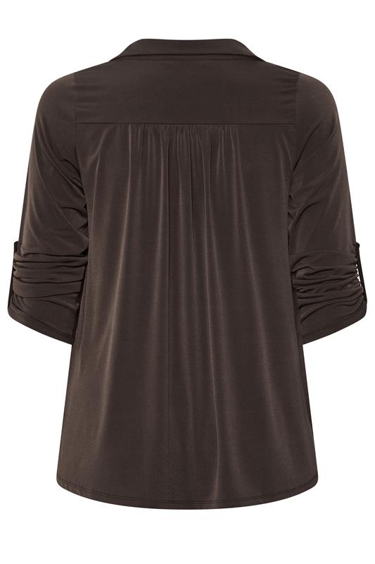 EVANS Plus Size Chocolate Brown Long Sleeve Blouse | Evans 2