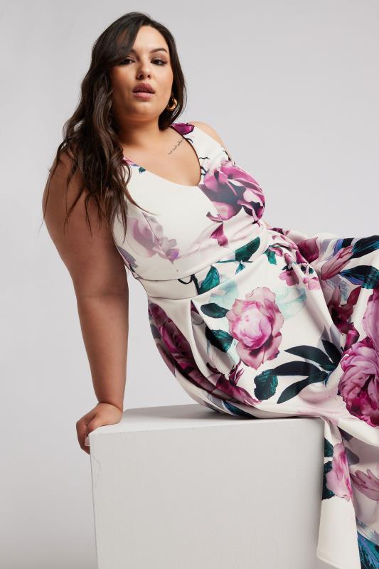  Grande Taille YOURS LONDON Curve White & Pink Floral Pleat Dress