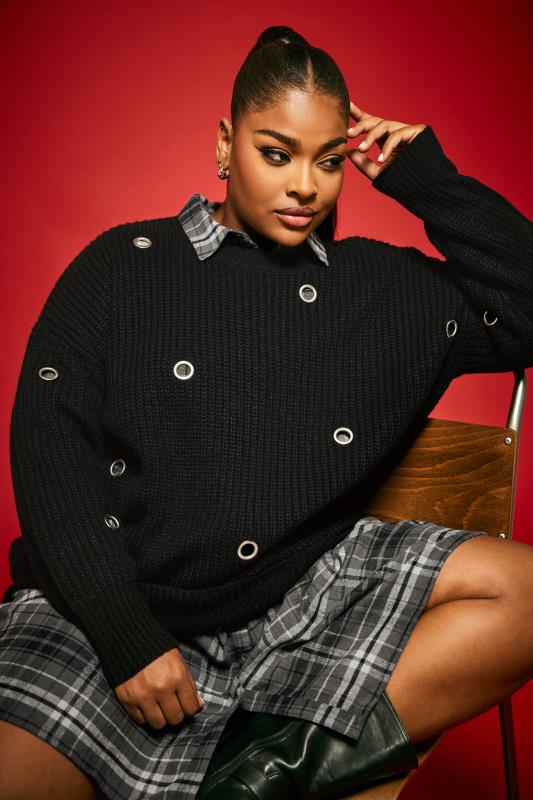 YOURS Plus Size Black Eyelet Knit Jumper | Yours Clothing 2