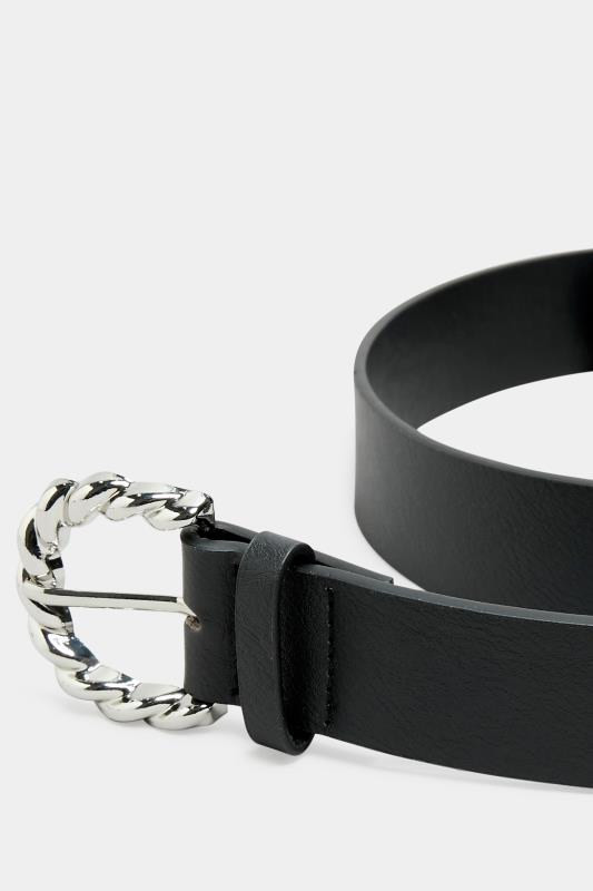 Black Textured Rope Buckle Belt 3