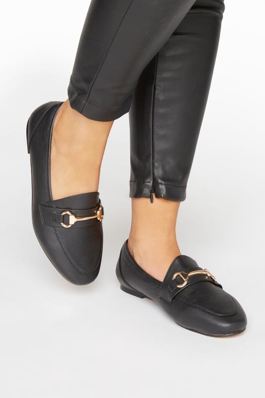 Black Metal Trim Loafer In Extra Wide Fit | Yours Clothing 1