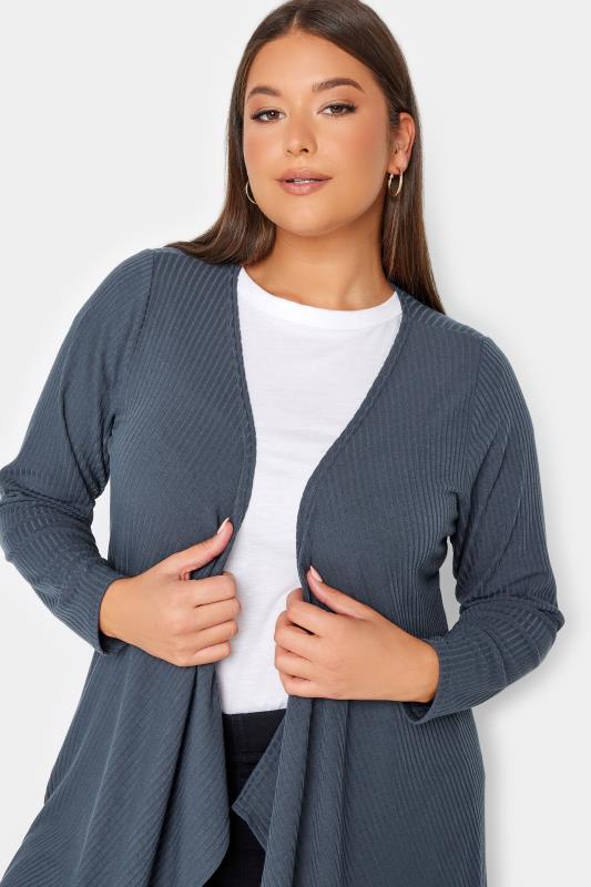YOURS Plus Size Grey Ribbed Waterfall Cardigan | Yours Clothing 4