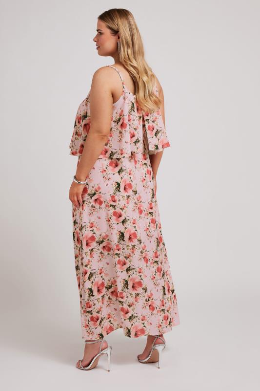 YOURS LONDON Plus Size Pink Floral Print Overlay Maxi Dress | Yours Clothing 4