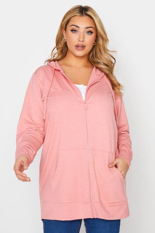 Plus Size Blush Pink Zip Through Hoodie | Yours Clothing 1