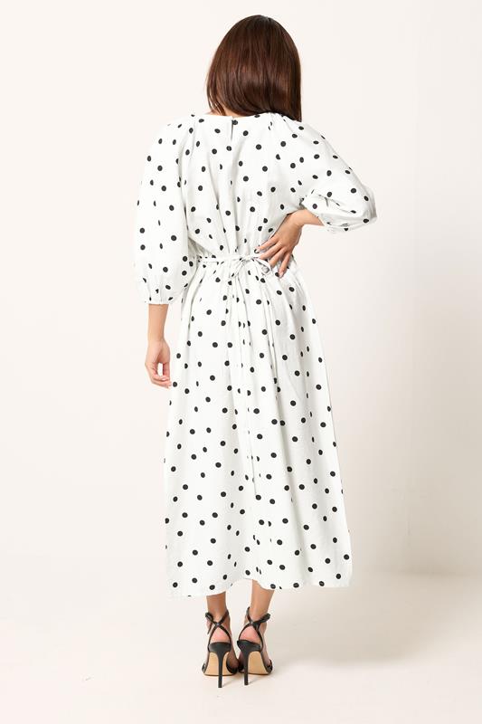 PixieGirl Petite Women's White Polka Dot Cotton Midi Dress | PixieGirl 4