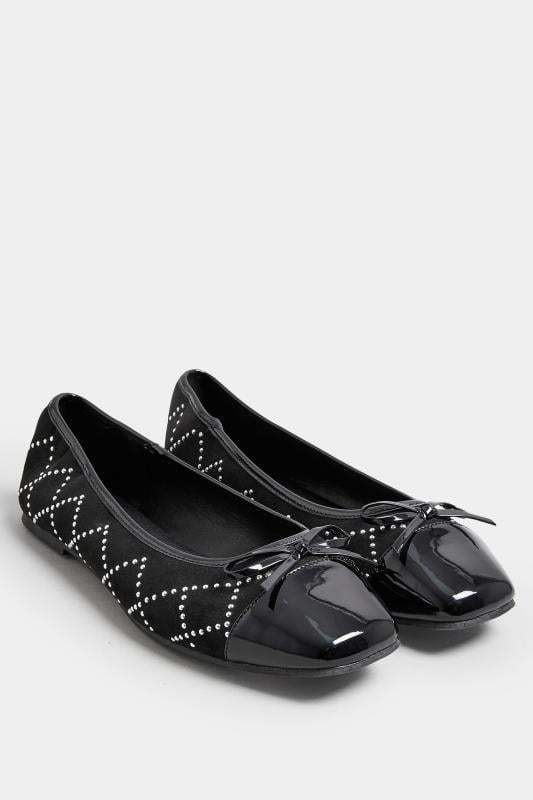 Black Diamante Ballerina Pumps In Extra Wide EEE Fit | Yous Clothing  2