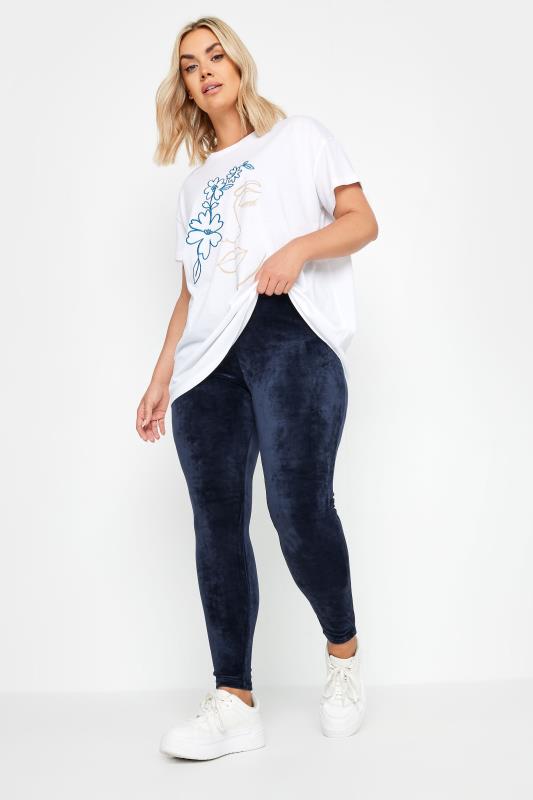 YOURS Plus Size Navy Blue Velour Leggings | Yours Clothing 2