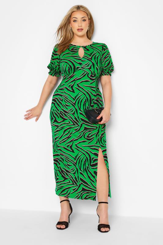  dla puszystych YOURS LONDON Curve Green Zebra Print Keyhole Dress