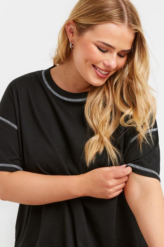 YOURS Plus Size Black Contrast Stitch T-Shirt | Yours Clothing 4