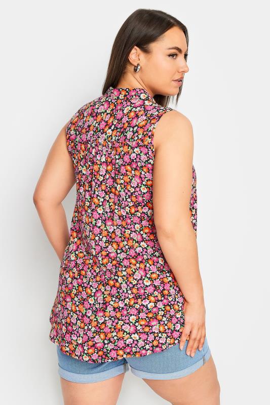 YOURS Plus Size Pink Floral Print Sleeveless Blouse | Yours Clothing 3