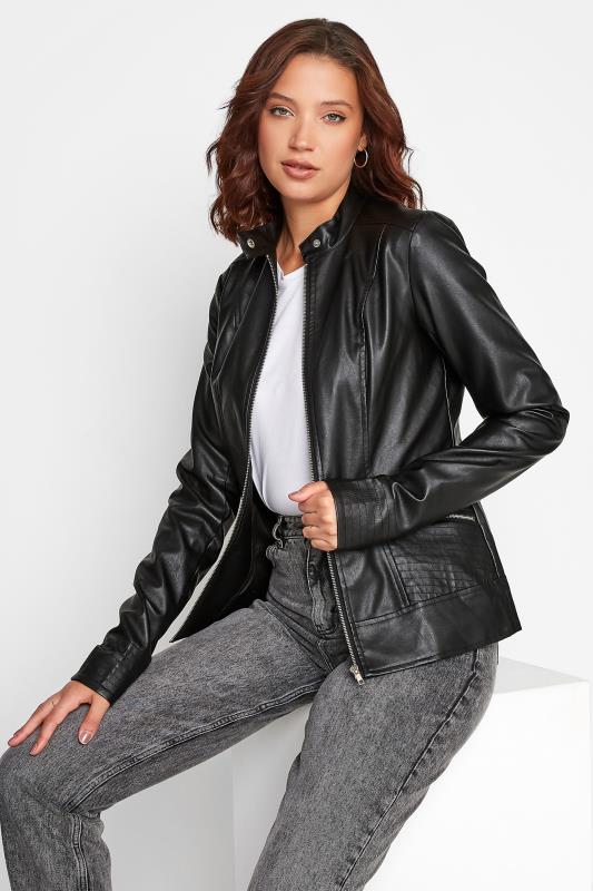 LTS Tall Black Collarless Faux Leather Jacket 1