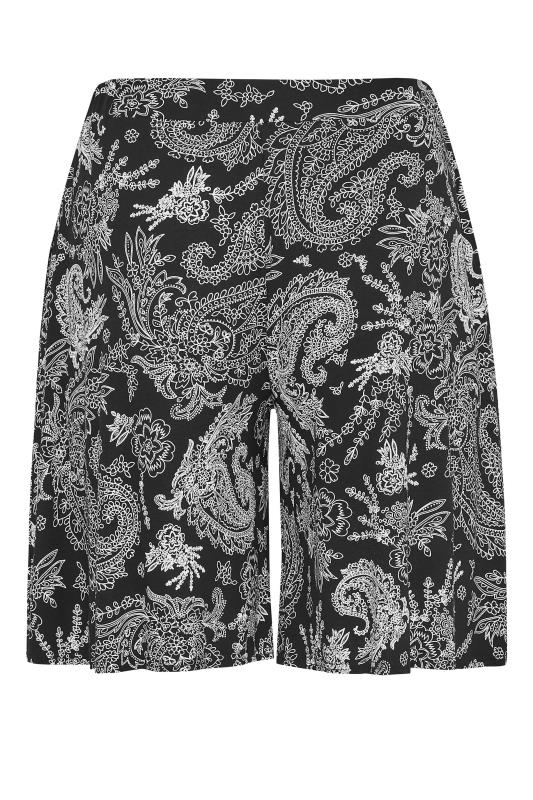 Curve Black Paisley Print Jersey Pull On Shorts 6