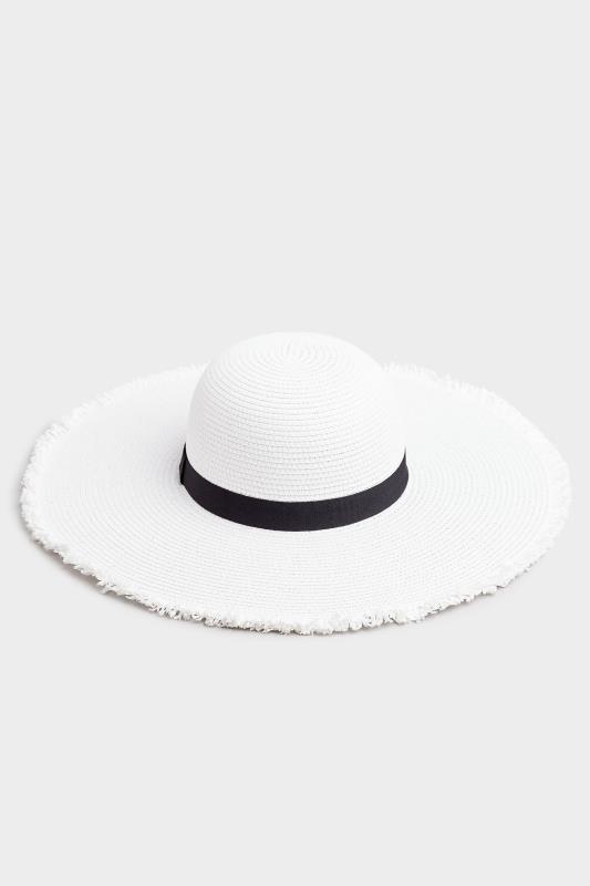 White Frayed Edge Straw Hat | Yours Clothing 3