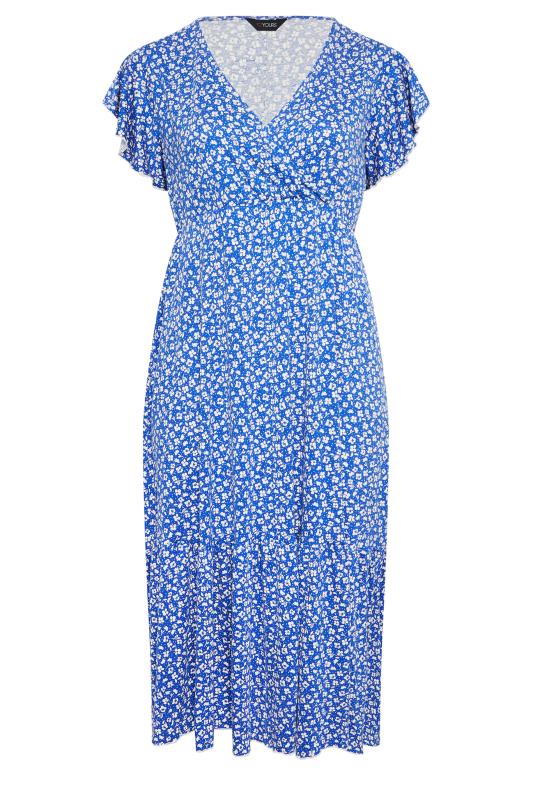 YOURS Plus Size Blue Ditsy Print Frill Sleeve Wrap Maxi Dress | Yours Clothing 6