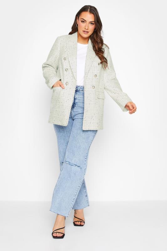 YOURS Plus Size White Check Boucle Blazer | Yours Clothing 2
