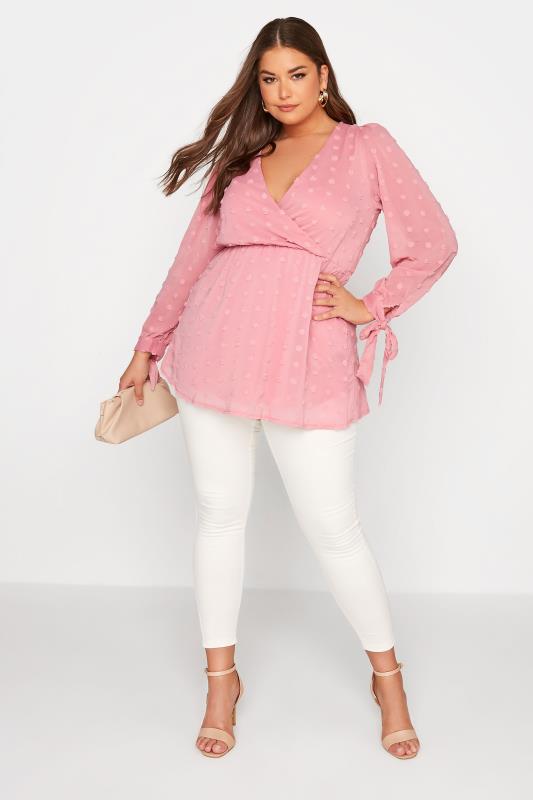 YOURS LONDON Plus Size Pink Spot Wrap Top | Yours Clothing 2