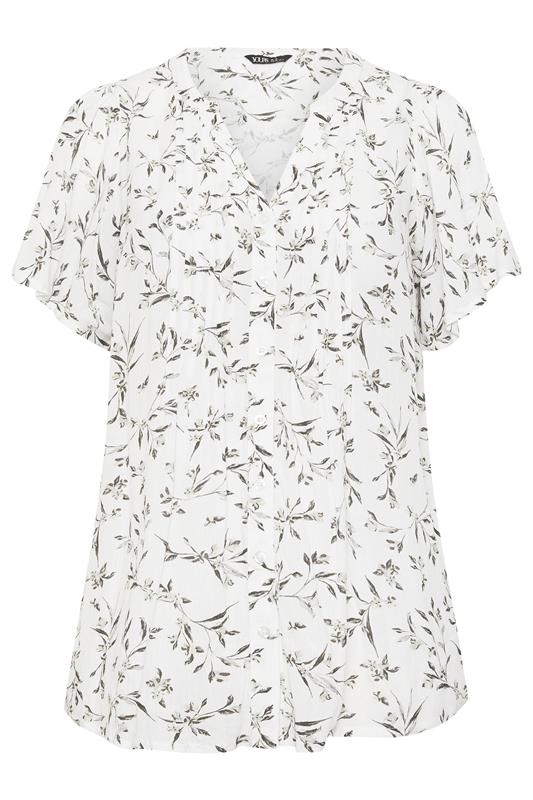 YOURS Plus Size White Leaf Print Pintuck Blouse | Yours Clothing 5
