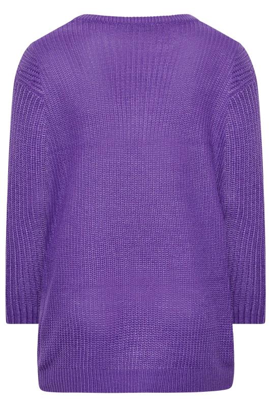 Plus Size Bright Purple Essential Knitted Jumper | Yours Clothing 7