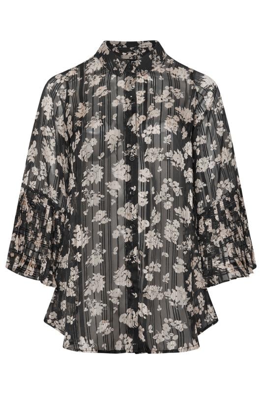 YOURS Plus Size Black Floral Print Flared Sleeve Shirt | Yours Clothing 5