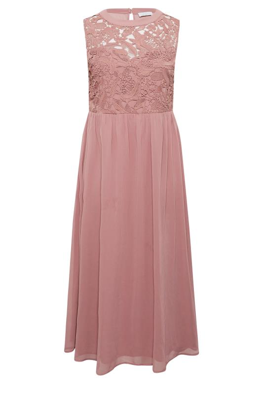 YOURS LONDON Plus Size Pink Lace Detail Chiffon Maxi Dress | Yours Clothing 6
