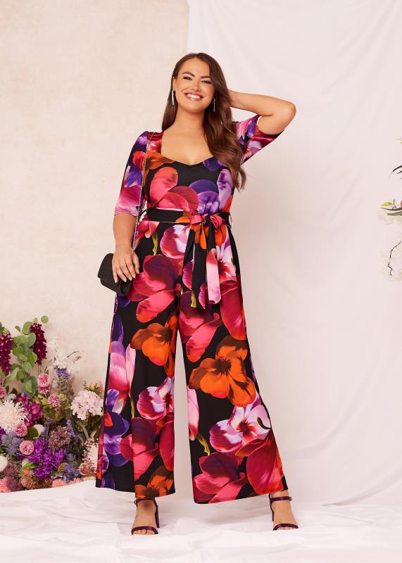 YOURS LONDON Plus Size Black Floral Sweetheart  Jumpsuit | Yours Clothing 5