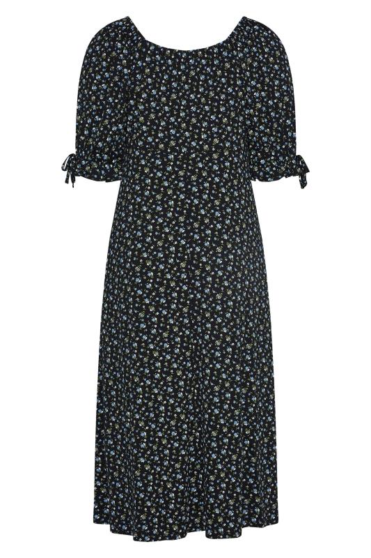 LIMITED COLLECTION Plus Size Black Floral Milkmaid Side Split Maxi Dress | Yours Clothing  7