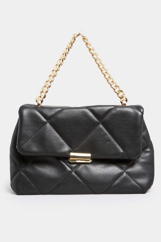 Plus Size Black Quilted Chain Handle Bag | Yours Clothing 4