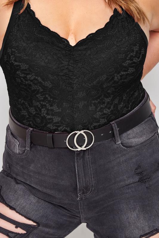 Black & Silver Textured Double Circle Belt | Yours Clothing 1