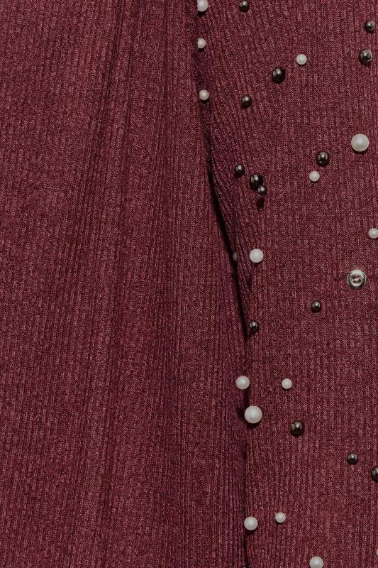 Plus Size Burgundy Pearl Embellished Sleeve Cardigan | Yours Clothing 5