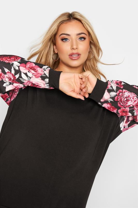 Plus Size LIMITED COLLECTION Black Floral Raglan Sleeve Sweatshirt | Yours Clothing 4
