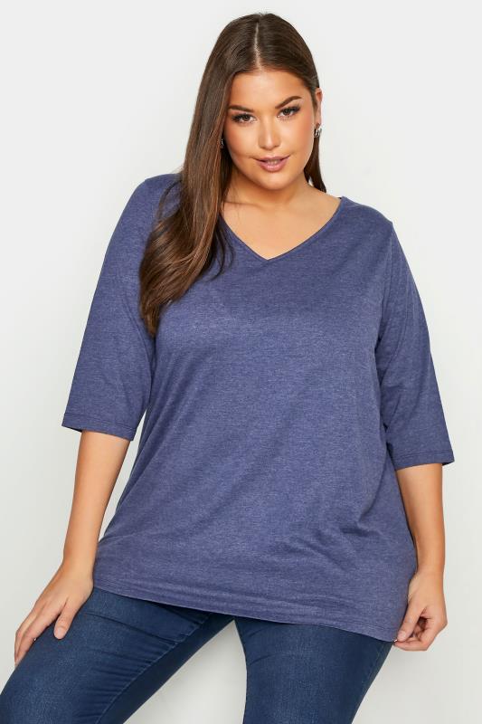  Tallas Grandes Blue Marl V-Neck Essential T-Shirt