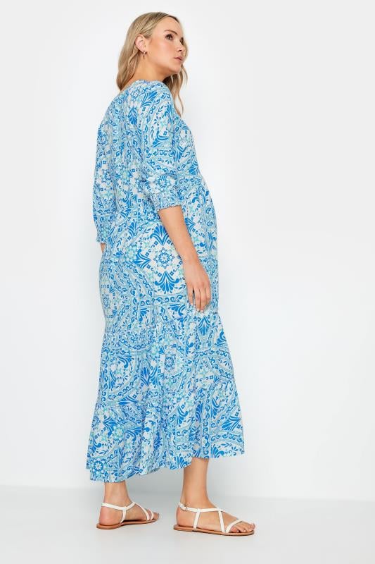 LTS Tall Maternity Blue Tile Print Tiered Midaxi Dress | Long Tall Sally 3