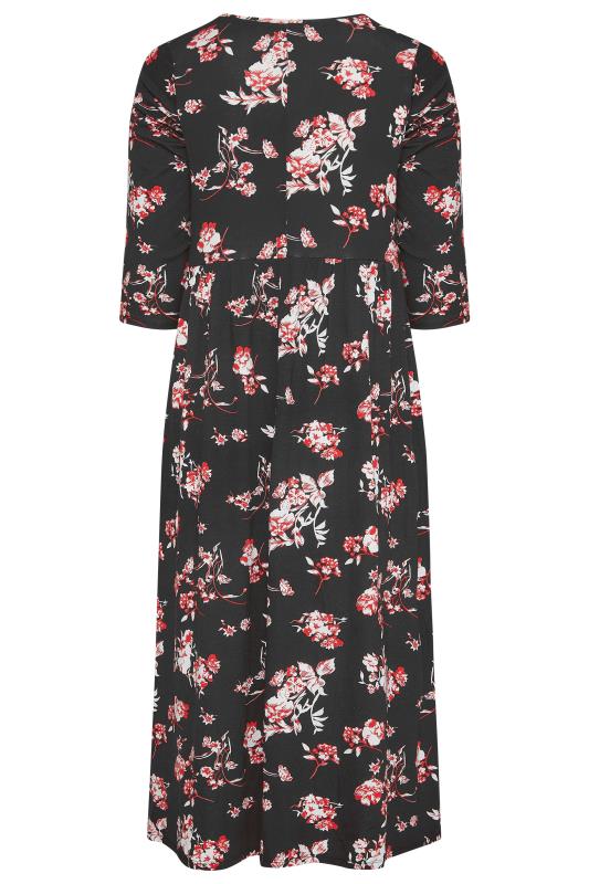 Plus Size Black Floral Print Pocket Dress | Yours Clothing 6