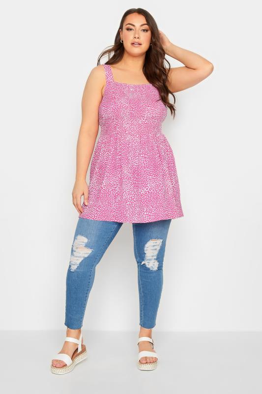 YOURS Plus Size Curve Pink Animal Print Crinkle Vest Top | Yours Clothing  2
