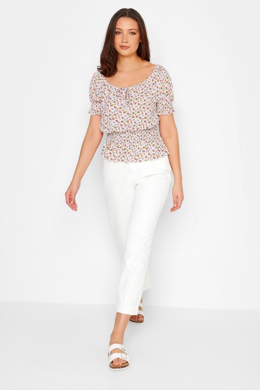 LTS Tall White Floral Crinkle Bardot Top | Long Tall Sally 3