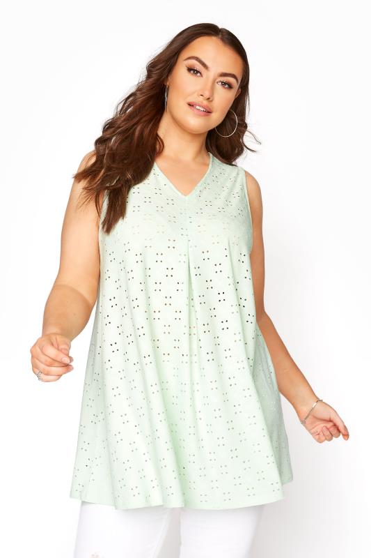 Mint Green Broderie Anglaise Swing Top | Yours Clothing 1