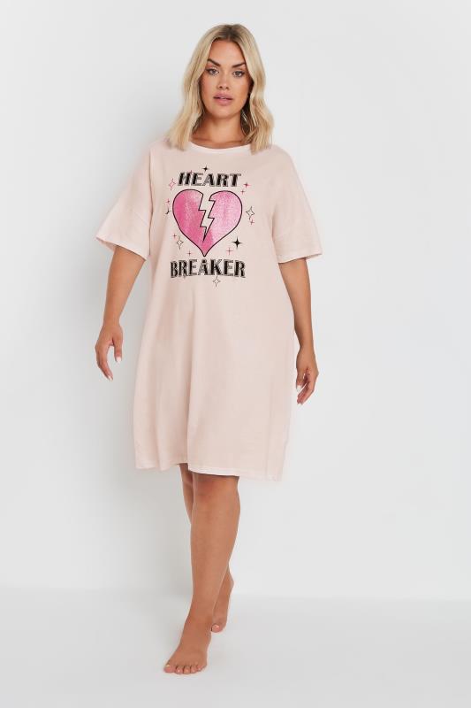 YOURS Plus Size Pink 'Heart Breaker' Sleep Tee Nightdress | Yours Clothing 2