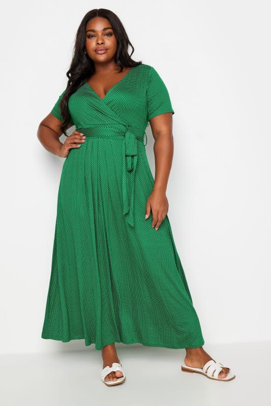YOURS Plus Size Green Dot Print Maxi Wrap Dress | Yours Clothing 2