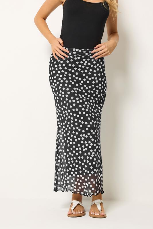 M&Co Black Polka Dot Mesh Maxi Skirt