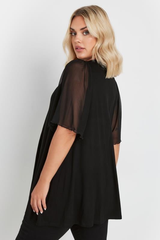 YOURS Plus Size Black Pleat Front Angel Sleeve Top | Yours Clothing 4