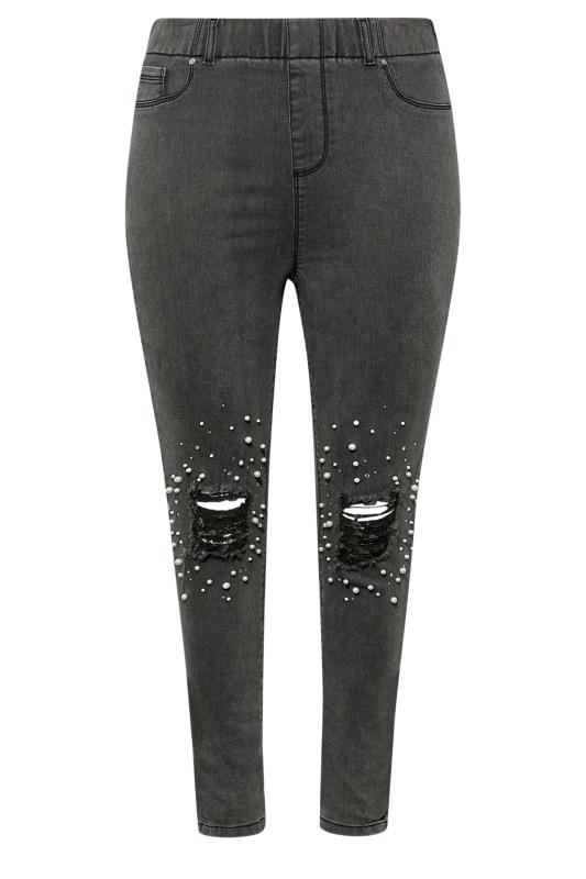 Plus Size Black Embellished Knee GRACE Jeggings | Yours Clothing 5