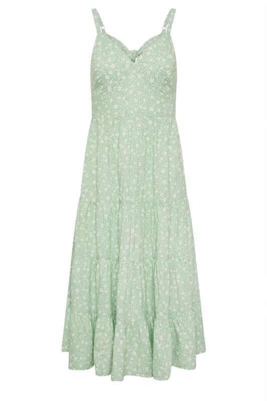 PixieGirl Petite Women's Mint Green Floral Tie Back Midi Dress | PixieGirl 5