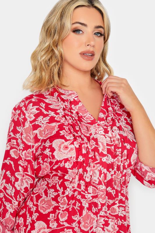 YOURS Curve Pink Floral Print Pintuck Shirt | Yours Clothing 4