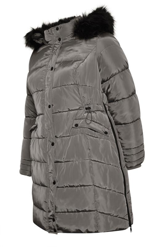 BUMP IT UP MATERNITY Plus Size Grey Zip Side Puffer Coat | Yours Clothing 10