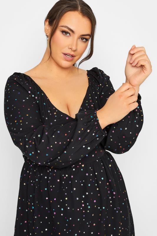 LIMITED COLLECTION Plus Size Black & Rainbow Star Peplum Blouse | Yours Clothing 4
