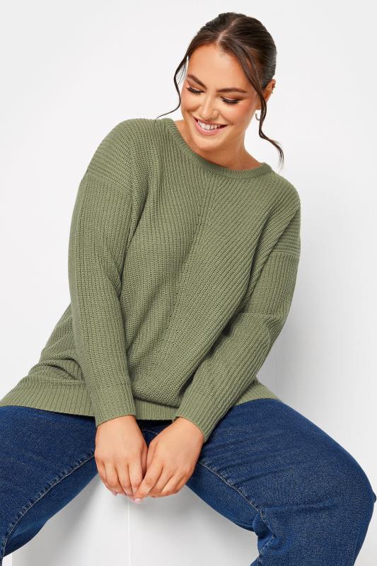Plus Size  YOURS Curve Khaki Green Essential Knitted Jumper