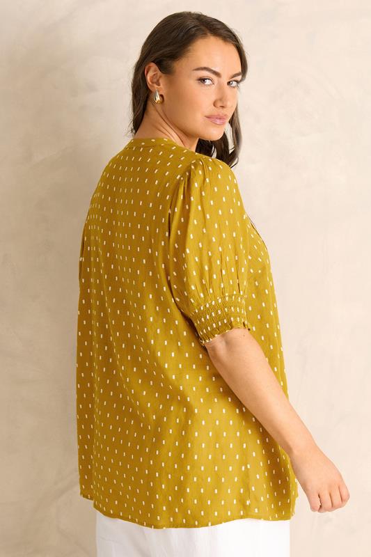 EVANS Plus Size Yellow Dobby Tie Neck Blouse | Evans 4
