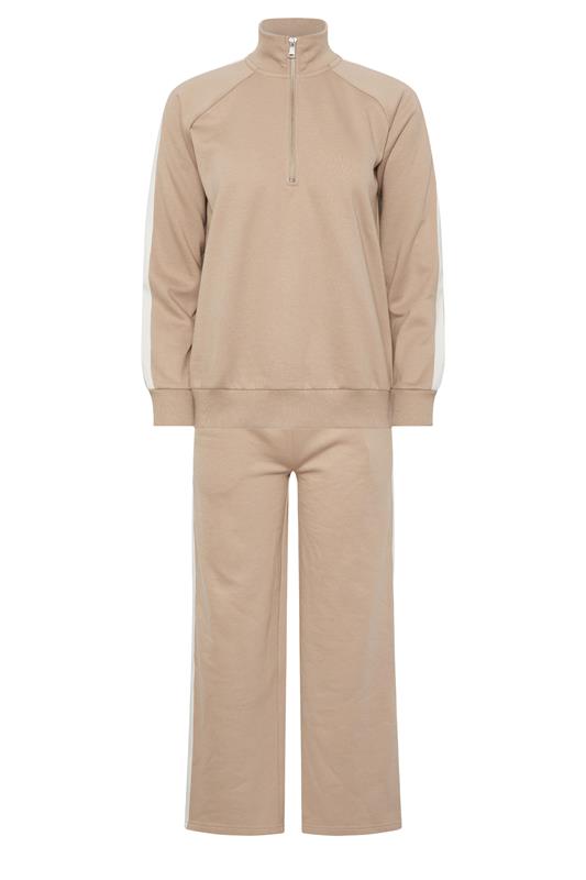 PixieGirl Petite Women's Set Natural Brown Stripe Cotton Sweatshirt & Wide Leg Joggers | PixieGirl 9